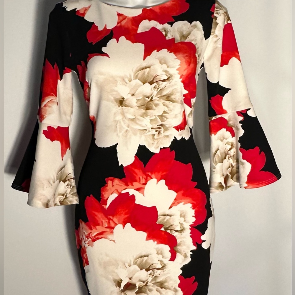Floral Bell Sleeve Sheath Dress- Roz&Ali (dressbarn)